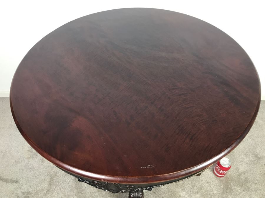 Stunning Antique Solid Carved Mahogany English Pedestal Table With Claw Feet - Note Repair On One Of The Legs [Photo 8]