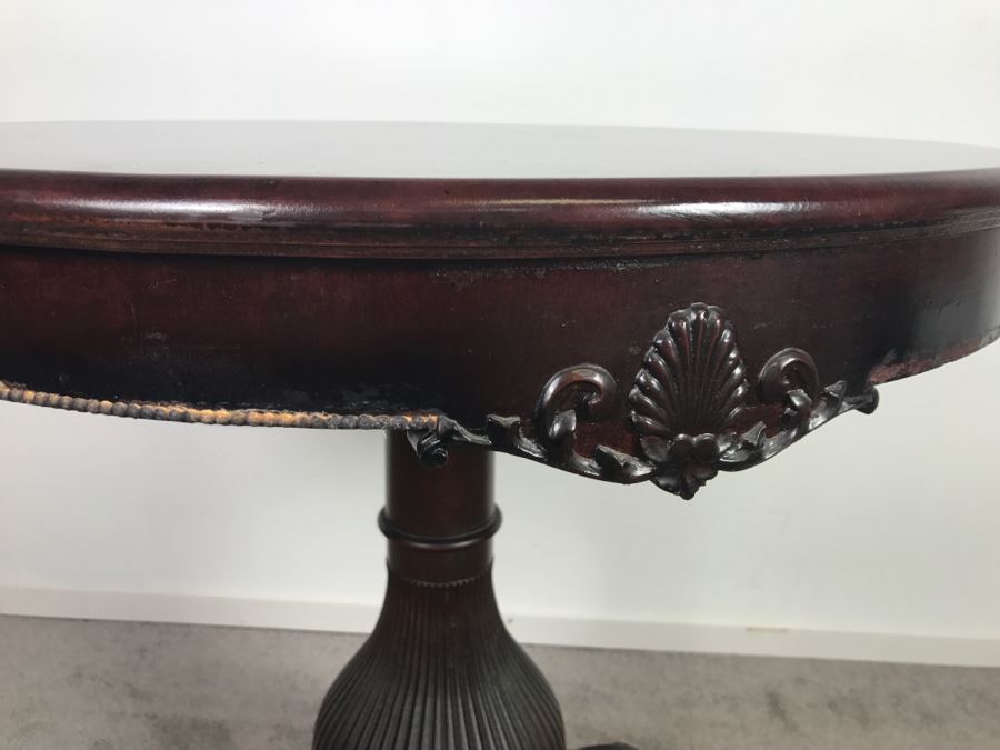 Stunning Antique Solid Carved Mahogany English Pedestal Table With Claw Feet - Note Repair On One Of The Legs [Photo 13]