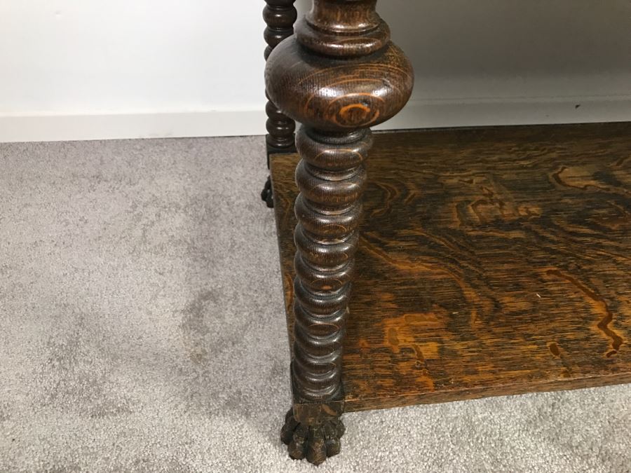 Stunning Antique Tiger Oak Cabinet With Turned Legs, Claw Feet And Detailed Wood Carvings Nice 3-Sided Glass Display Cabinet [Photo 15]