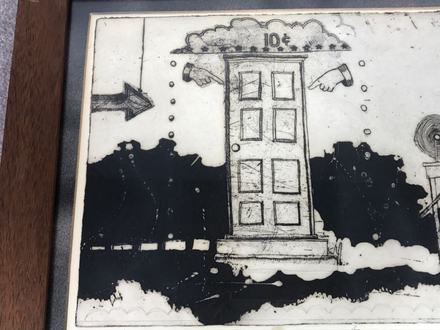 Vintage 1969 Limited Edition Engraving Titled 'Slideshow' By Robert Bucciarelli In Teak Frame 4 Of 6 [Photo 8]