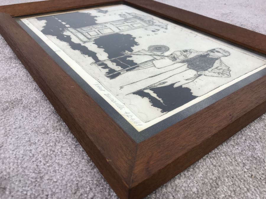 Vintage 1969 Limited Edition Engraving Titled 'Slideshow' By Robert Bucciarelli In Teak Frame 4 Of 6 [Photo 13]