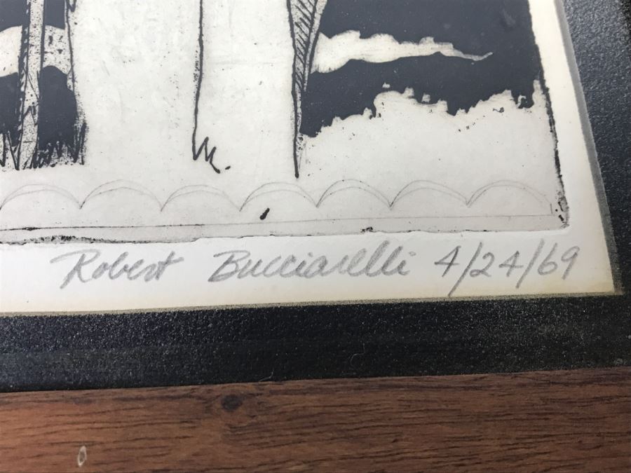 Vintage 1969 Limited Edition Engraving Titled 'Slideshow' By Robert Bucciarelli In Teak Frame 4 Of 6 [Photo 4]