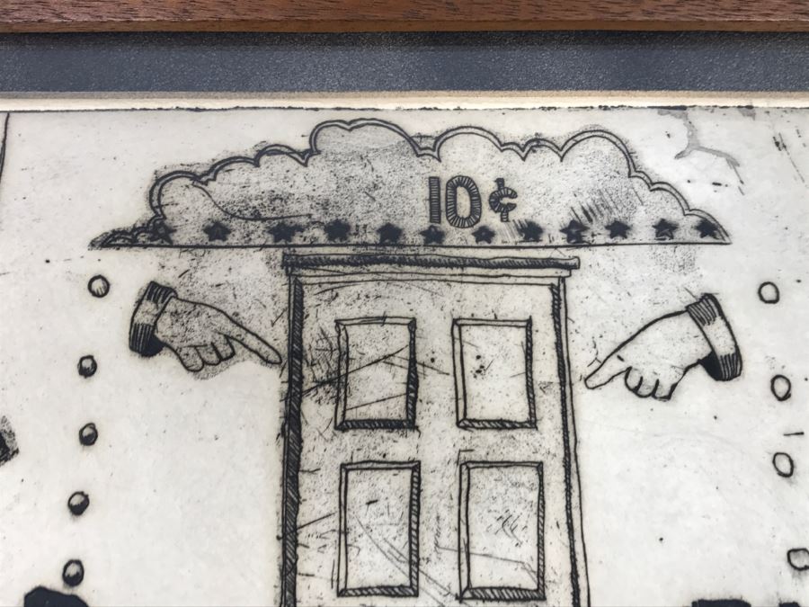 Vintage 1969 Limited Edition Engraving Titled 'Slideshow' By Robert Bucciarelli In Teak Frame 4 Of 6 [Photo 9]