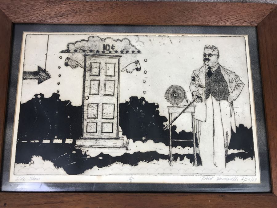 Vintage 1969 Limited Edition Engraving Titled 'Slideshow' By Robert Bucciarelli In Teak Frame 4 Of 6 [Photo 3]