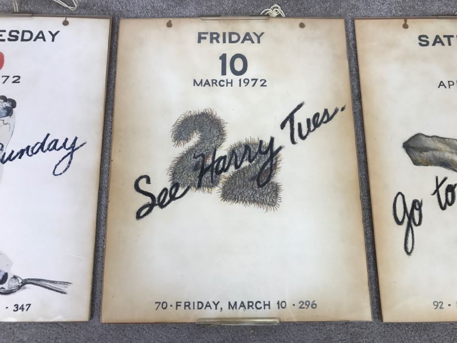2 Vintage 1972 Original Hand Pencil Drawn Calendar Sketches With Sayings And One Print By Artist Robert Bucciarelli Artwork [Photo 9]