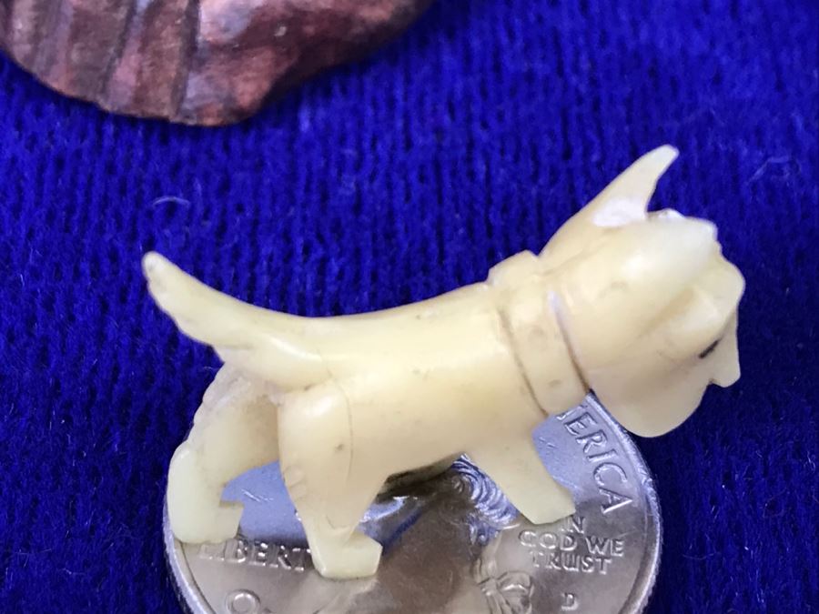 Carved Wood Turtle And Small Carved Bone Scottish Terrier Figurine [Photo 7]