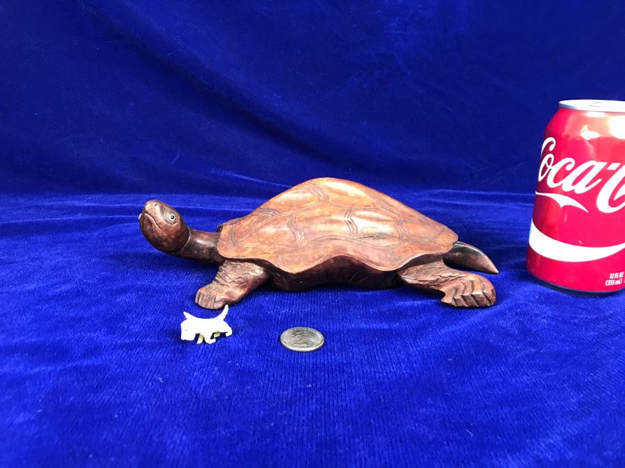 Carved Wood Turtle And Small Carved Bone Scottish Terrier Figurine [Photo 1]