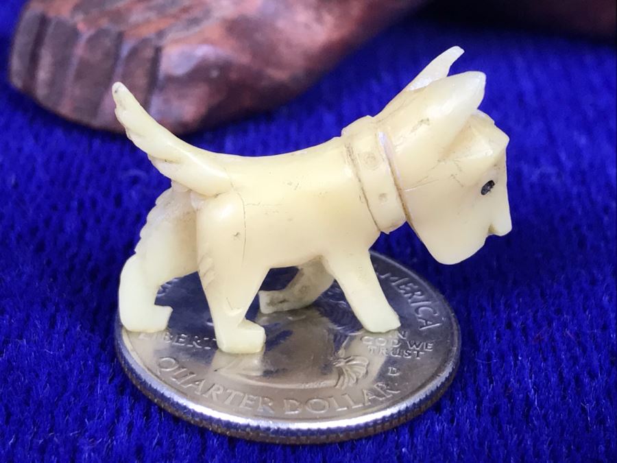 Carved Wood Turtle And Small Carved Bone Scottish Terrier Figurine [Photo 6]