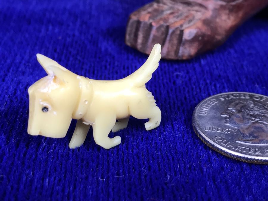 Carved Wood Turtle And Small Carved Bone Scottish Terrier Figurine [Photo 3]