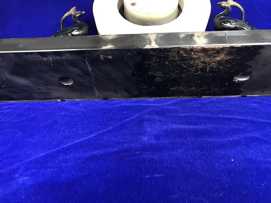 Vintage Art Deco Marble Mantle Clock With Pair Of Brass Peacocks - Note Repair To Marble Base In Photos [Photo 22]