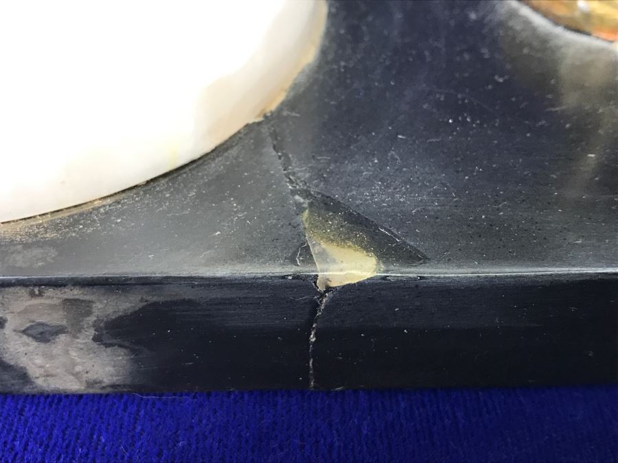 Vintage Art Deco Marble Mantle Clock With Pair Of Brass Peacocks - Note Repair To Marble Base In Photos [Photo 17]