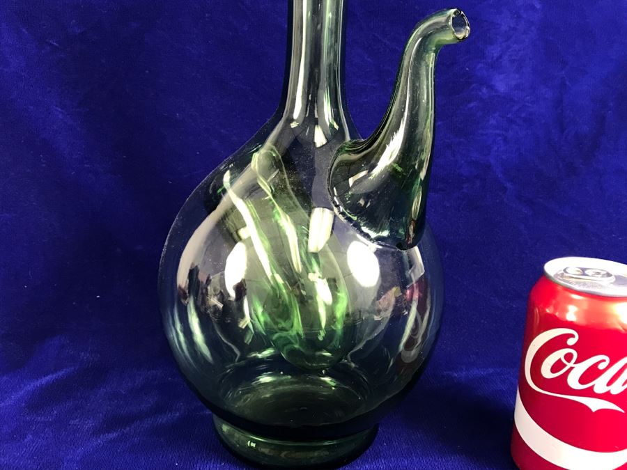 Vintage Hand Blown Green Glass Wine Decanter [Photo 3]