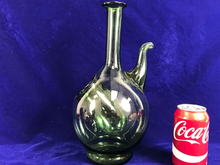 Vintage Hand Blown Green Glass Wine Decanter