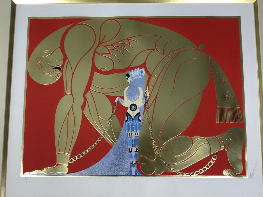 Romain Erte Framed Limited Edition Serigraph Print With Gold Foil Stamping Title 'Samson & Delilah' Signed By ERTE 75 Of 300 37' X 31.5' Retails $11,850 [Photo 3]