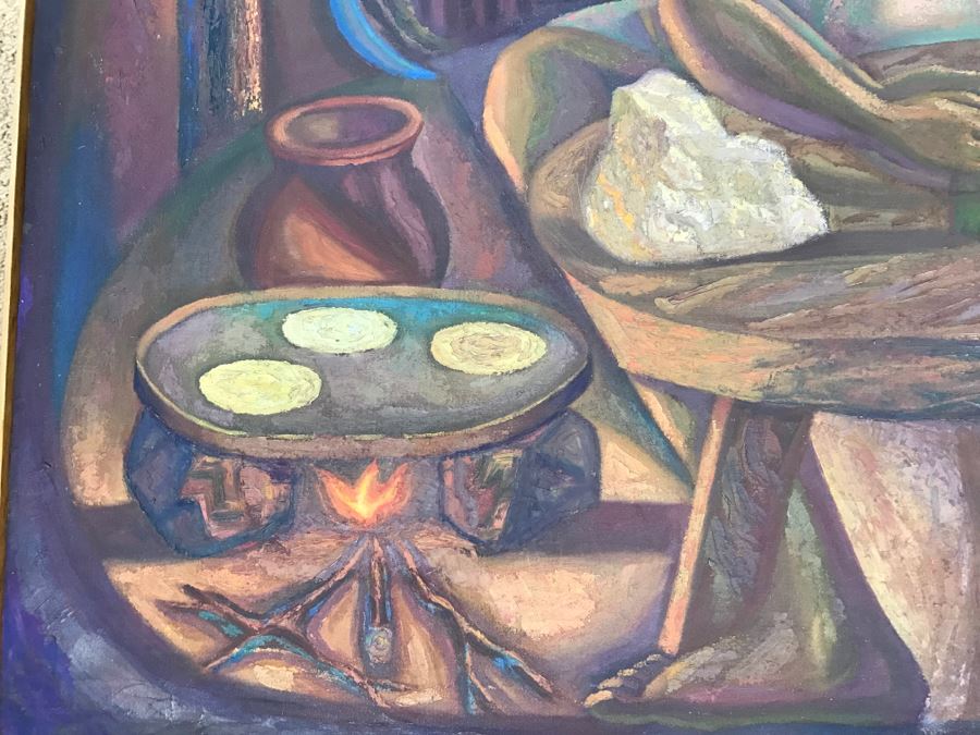 1967 Original Oil Painting On Canvas By Manuel Varrona Titled 'Tortillera' Exhibited In Paris, France At The International Festival Of The Painting 44' X 34' Estimate $1,500 [Photo 5]