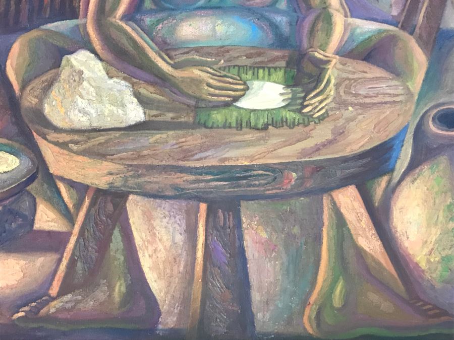 1967 Original Oil Painting On Canvas By Manuel Varrona Titled 'Tortillera' Exhibited In Paris, France At The International Festival Of The Painting 44' X 34' Estimate $1,500 [Photo 9]