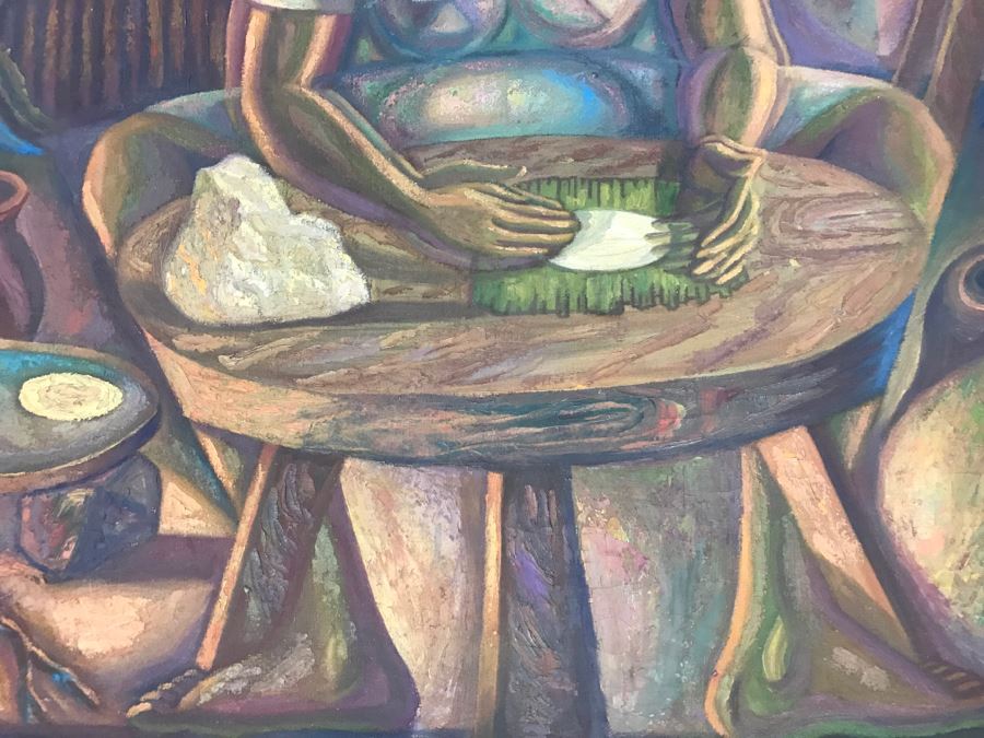 1967 Original Oil Painting On Canvas By Manuel Varrona Titled 'Tortillera' Exhibited In Paris, France At The International Festival Of The Painting 44' X 34' Estimate $1,500 [Photo 6]