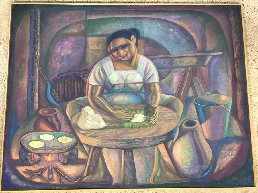 1967 Original Oil Painting On Canvas By Manuel Varrona Titled 'Tortillera' Exhibited In Paris, France At The International Festival Of The Painting 44' X 34' Estimate $1,500 [Photo 2]