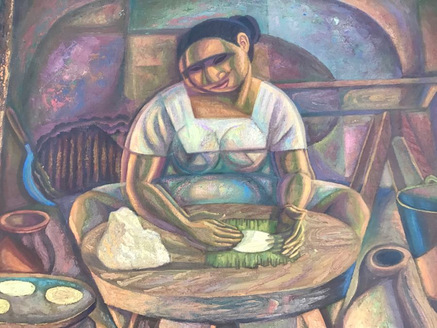 1967 Original Oil Painting On Canvas By Manuel Varrona Titled 'Tortillera' Exhibited In Paris, France At The International Festival Of The Painting 44' X 34' Estimate $1,500 [Photo 3]