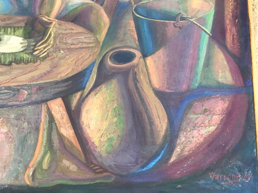 1967 Original Oil Painting On Canvas By Manuel Varrona Titled 'Tortillera' Exhibited In Paris, France At The International Festival Of The Painting 44' X 34' Estimate $1,500 [Photo 7]
