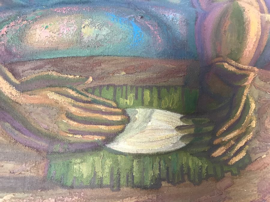 1967 Original Oil Painting On Canvas By Manuel Varrona Titled 'Tortillera' Exhibited In Paris, France At The International Festival Of The Painting 44' X 34' Estimate $1,500 [Photo 11]