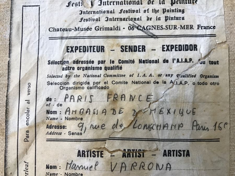 1967 Original Oil Painting On Canvas By Manuel Varrona Titled 'Tortillera' Exhibited In Paris, France At The International Festival Of The Painting 44' X 34' Estimate $1,500 [Photo 21]