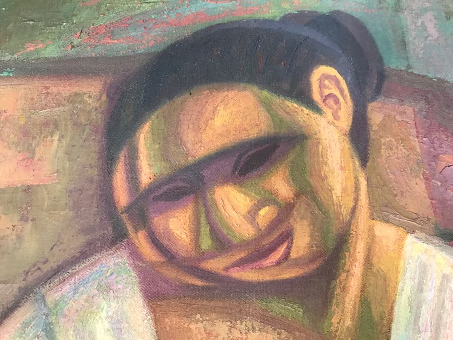 1967 Original Oil Painting On Canvas By Manuel Varrona Titled 'Tortillera' Exhibited In Paris, France At The International Festival Of The Painting 44' X 34' Estimate $1,500 [Photo 13]