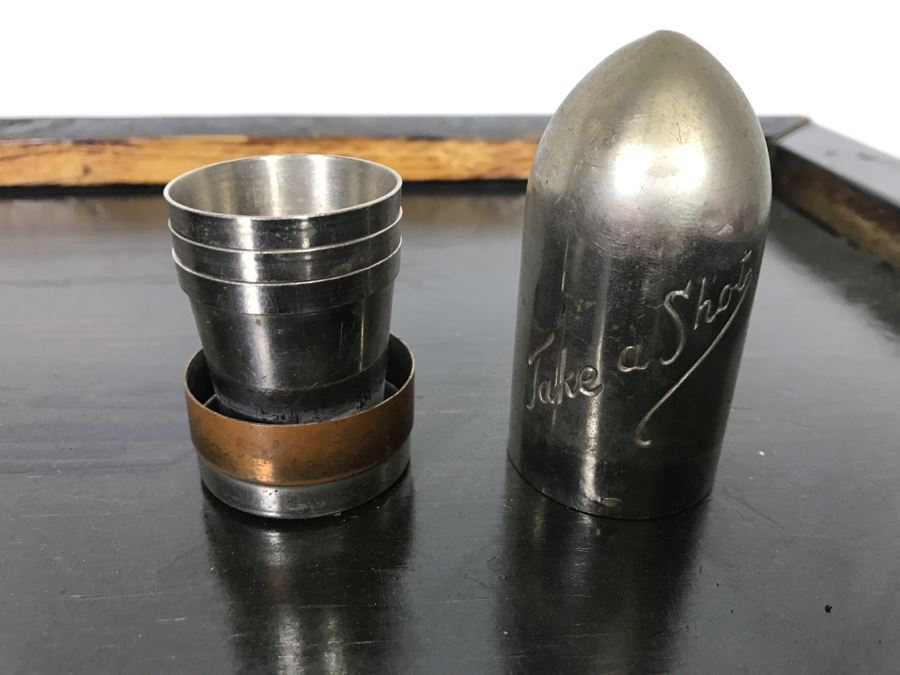 Very Cool Folk Art Military Themed Bar Wine Storage Locker With Trench Art 'Take A Shot' Bullet Shot Glasses Plus Bottle Openers - See All Photos [Photo 20]