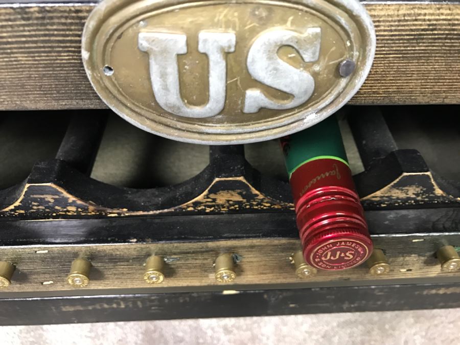 Very Cool Folk Art Military Themed Bar Wine Storage Locker With Trench Art 'Take A Shot' Bullet Shot Glasses Plus Bottle Openers - See All Photos [Photo 11]