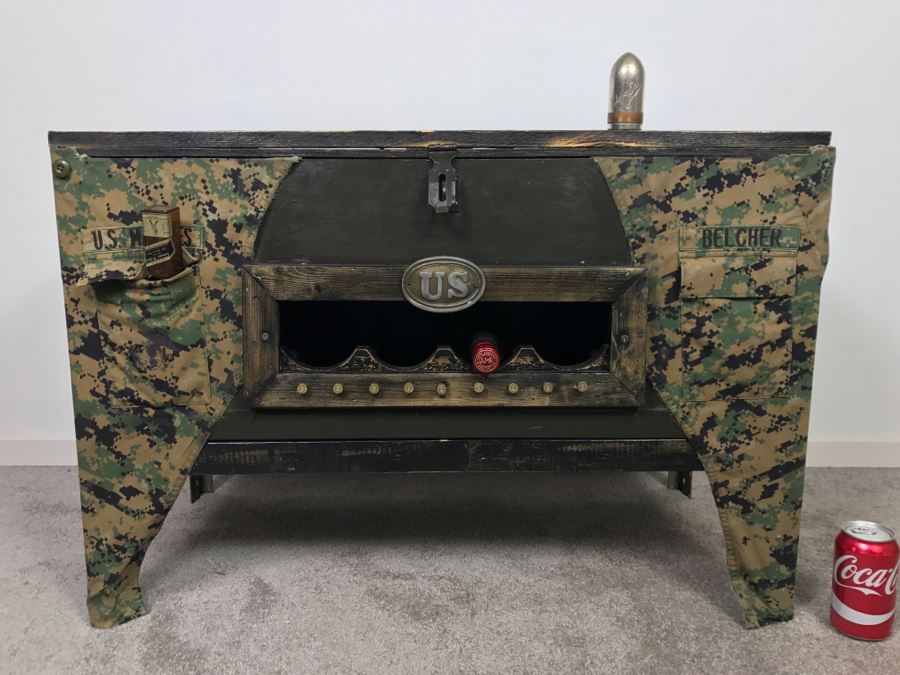 Very Cool Folk Art Military Themed Bar Wine Storage Locker With Trench Art 'Take A Shot' Bullet Shot Glasses Plus Bottle Openers - See All Photos [Photo 7]