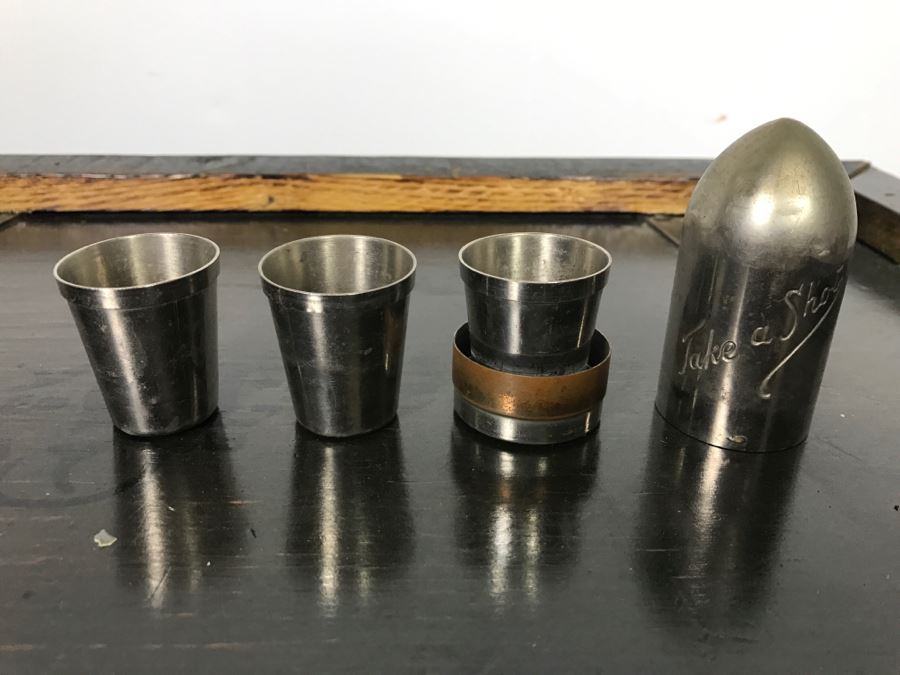 Very Cool Folk Art Military Themed Bar Wine Storage Locker With Trench Art 'Take A Shot' Bullet Shot Glasses Plus Bottle Openers - See All Photos [Photo 5]