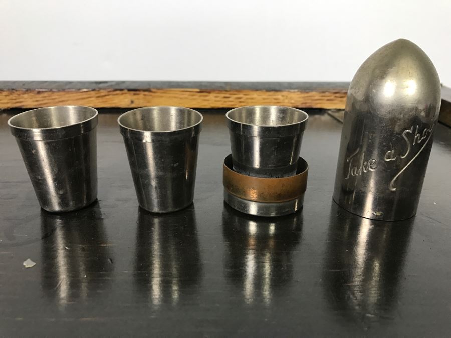 Very Cool Folk Art Military Themed Bar Wine Storage Locker With Trench Art 'Take A Shot' Bullet Shot Glasses Plus Bottle Openers - See All Photos [Photo 21]