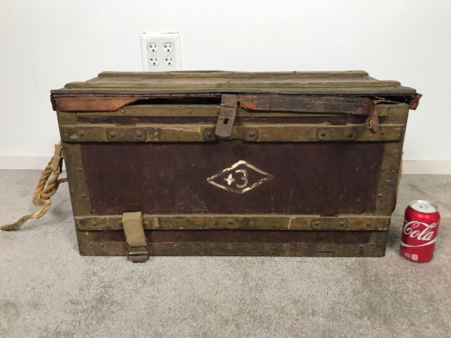 Historical WWII Military Trunk Time Capsule Loaded With Period Items Including Unopened Tobacco, Letters, Gold Fountain Pens, Notes, Japanese Military Jacket And More Owned By Charles F. Chase U.S.N. Doctor PhM Pharmacist's Mate - See All Photos
