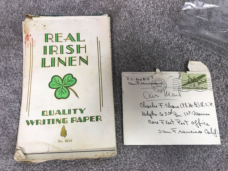 Historical WWII Military Trunk Time Capsule Loaded With Period Items Including Unopened Tobacco, Letters, Gold Fountain Pens, Notes, Japanese Military Jacket And More Owned By Charles F. Chase U.S.N. Doctor PhM Pharmacist's Mate - See All Photos [Photo 73]