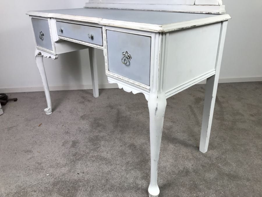 Vintage Shabby Chic French Provincial Vanity Desk Mahogany And Walnut By Mount Airy Furniture Co, NC With Bench [Photo 15]