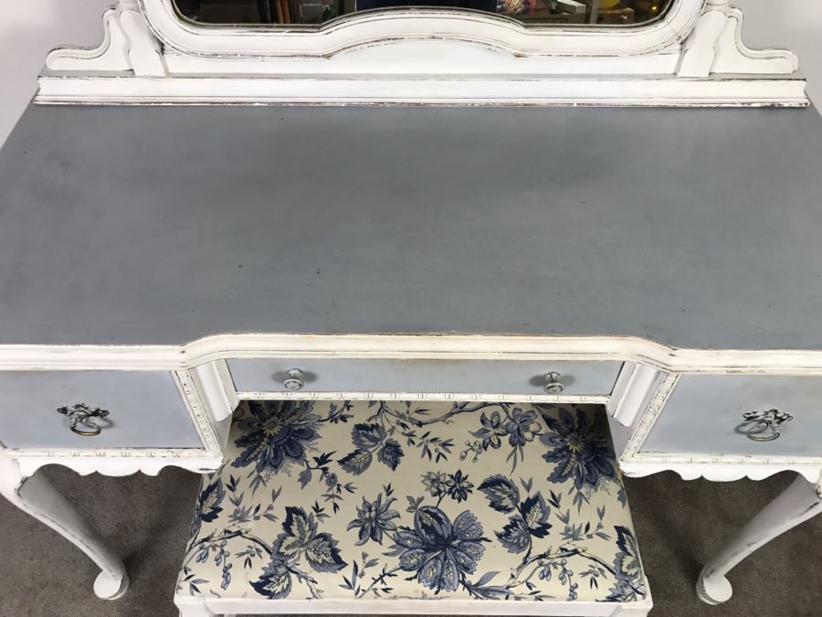 Vintage Shabby Chic French Provincial Vanity Desk Mahogany And Walnut By Mount Airy Furniture Co, NC With Bench [Photo 9]