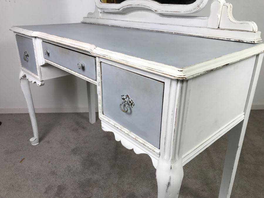 Vintage Shabby Chic French Provincial Vanity Desk Mahogany And Walnut By Mount Airy Furniture Co, NC With Bench [Photo 16]