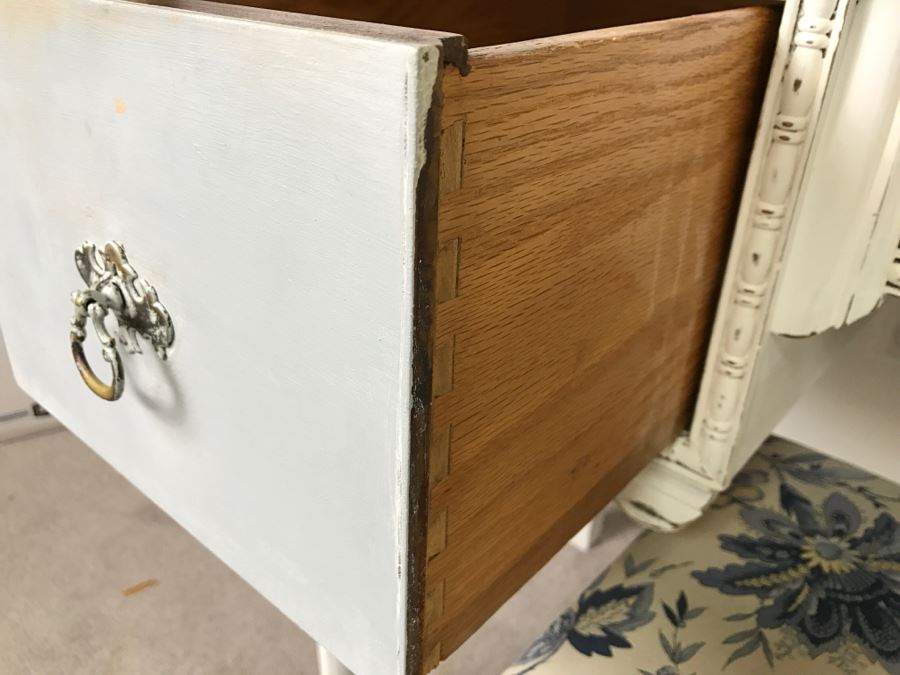 Vintage Shabby Chic French Provincial Vanity Desk Mahogany And Walnut By Mount Airy Furniture Co, NC With Bench [Photo 8]