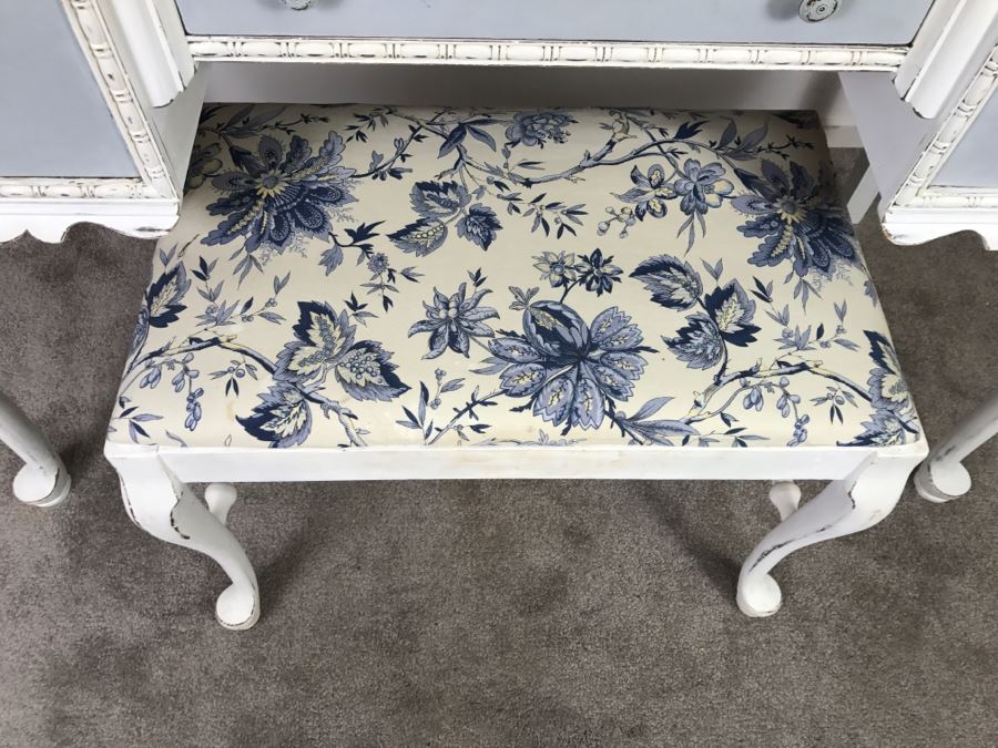 Vintage Shabby Chic French Provincial Vanity Desk Mahogany And Walnut By Mount Airy Furniture Co, NC With Bench [Photo 14]