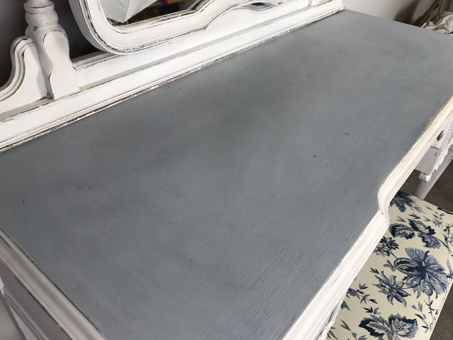 Vintage Shabby Chic French Provincial Vanity Desk Mahogany And Walnut By Mount Airy Furniture Co, NC With Bench [Photo 10]