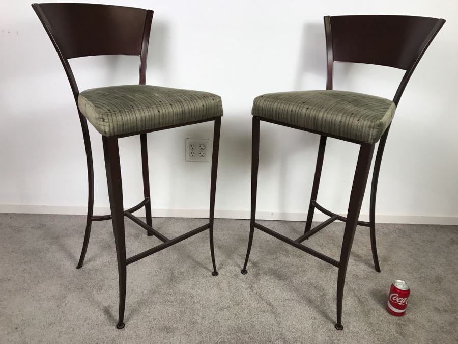 Pair Of Stylish Metal Bar Height Bar Stools - Seats Needs New Upholstery [Photo 8]