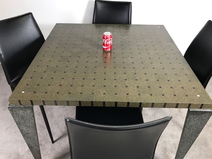 High End Lava Game Table With Four Elegant Black Leather Wrapped Chairs [Photo 5]