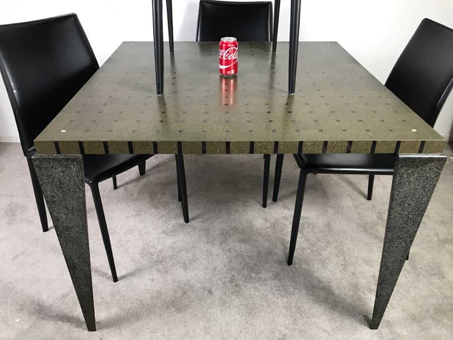 High End Lava Game Table With Four Elegant Black Leather Wrapped Chairs [Photo 22]