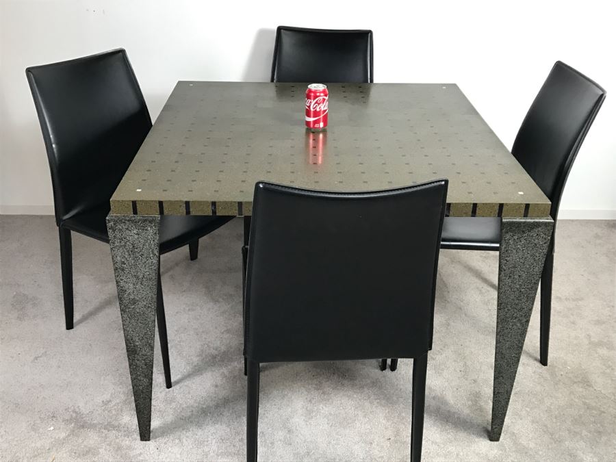 High End Lava Game Table With Four Elegant Black Leather Wrapped Chairs [Photo 2]