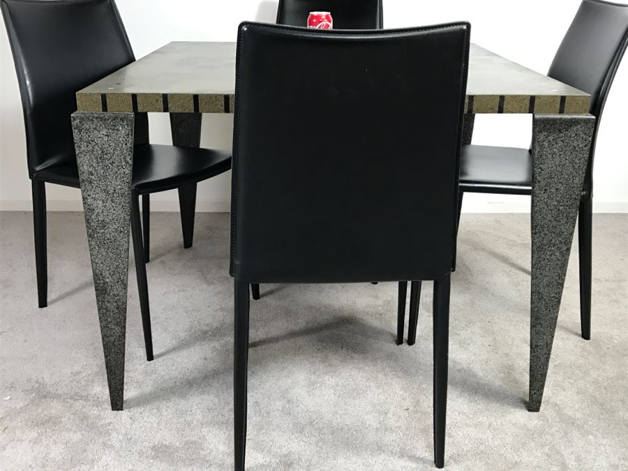 High End Lava Game Table With Four Elegant Black Leather Wrapped Chairs [Photo 4]