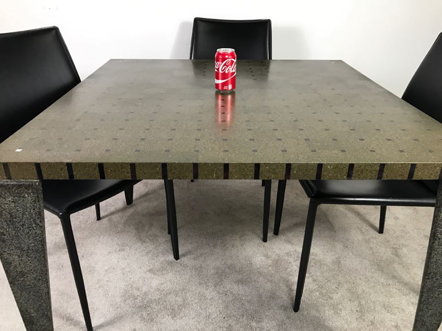 High End Lava Game Table With Four Elegant Black Leather Wrapped Chairs [Photo 11]