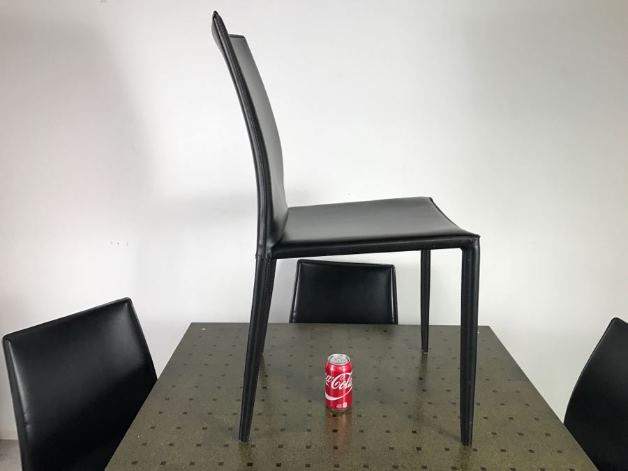 High End Lava Game Table With Four Elegant Black Leather Wrapped Chairs [Photo 16]