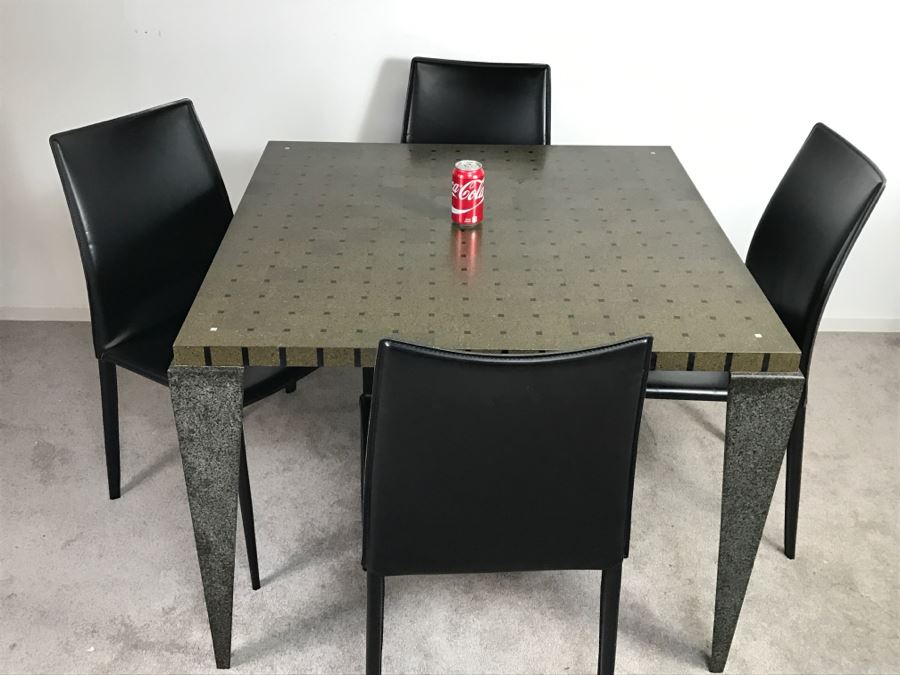 High End Lava Game Table With Four Elegant Black Leather Wrapped Chairs [Photo 3]