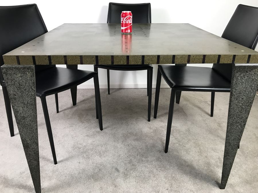 High End Lava Game Table With Four Elegant Black Leather Wrapped Chairs [Photo 10]