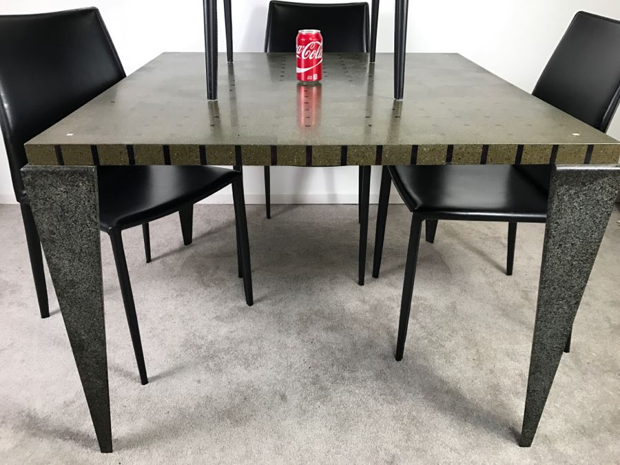 High End Lava Game Table With Four Elegant Black Leather Wrapped Chairs [Photo 23]